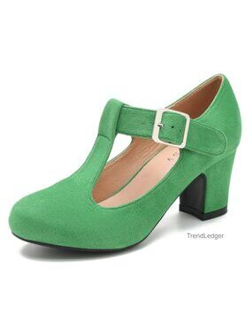 Mary Jane T-Strap Block Heel Pumps Closed Toe Dress Shoes